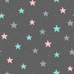 Wall Mural - Stars and dots childish vector seamless pattern graphic design.