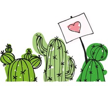 Illustration With Green Cacti With Love Isolated