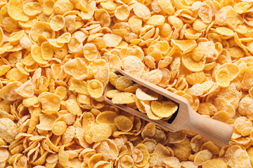 Scoop with tasty cornflakes, closeup