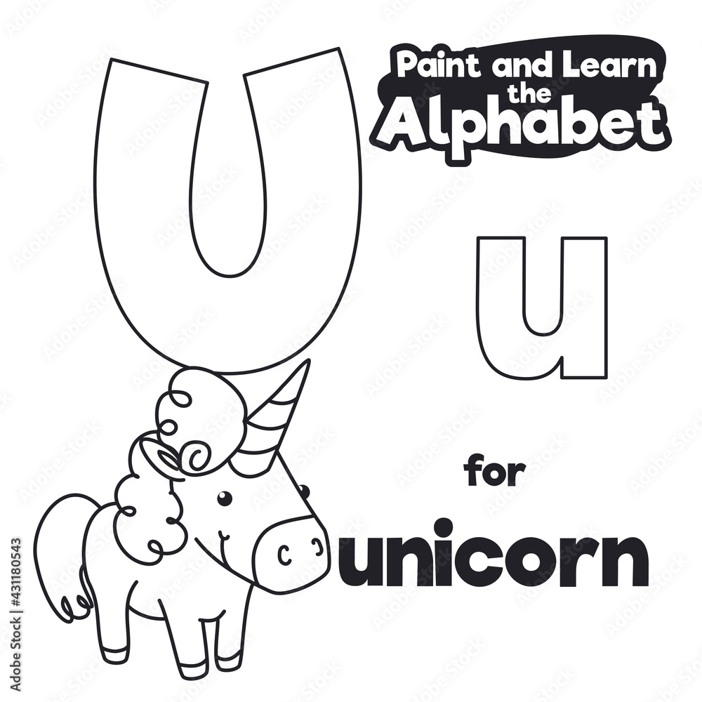 Didactic Alphabet to Color it, with Letter U and Unicorn, Vector ...