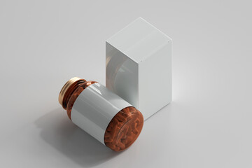 Sticker - Amber medicine pills bottle 3D Rendering