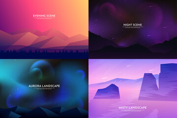 Wall Mural - vector illustration. minimalist flat design. abstract vector backgrounds set. nature concept. web ba