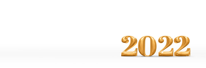 Aufkleber - 2022 happy new year golden number (3d rendering) on white studio room,Holiday card,Leave space for adding text.