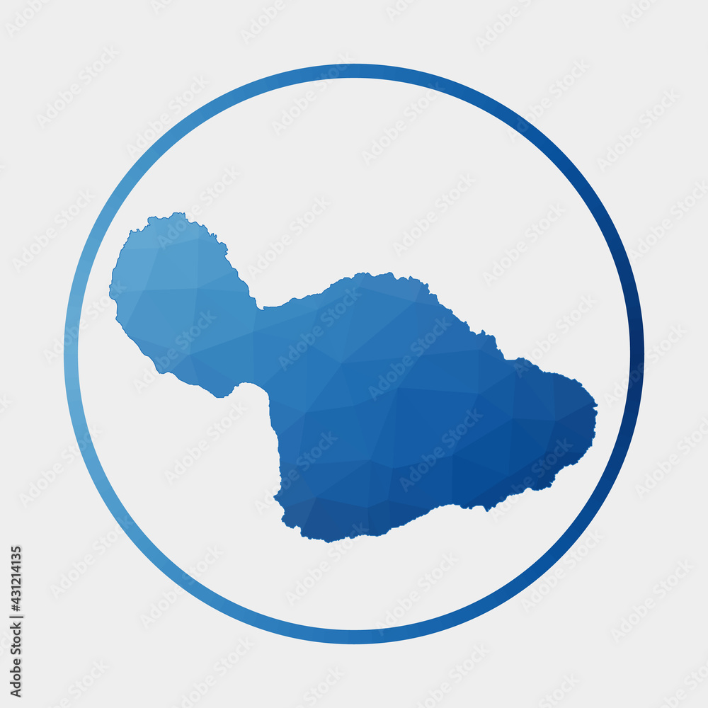 Polygonal map of Maui island in a gradient ring. Round low poly Maui ...