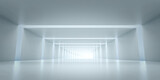 Fototapeta Perspektywa 3d - Abstract Futuristic tunnel. Sci-fi Long Light Corridor concept.  Empty Modern Future white background. 3d rendering