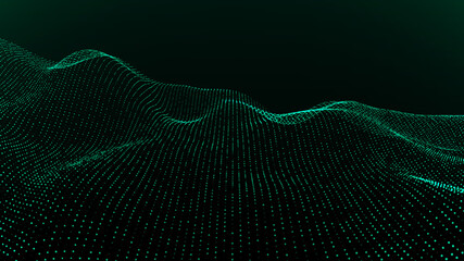 Poster - Abstract digital background. Futuristic wave of dots and weave lines. Digital technology. 3d rendering.