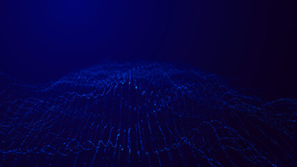 Poster - Abstract digital background. Futuristic wave of dots and weave lines. Digital technology. 3d rendering.