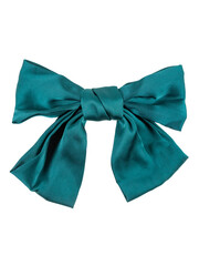 Turquoise silk bow isolated on white background.
