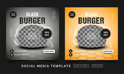 Wall Mural - Special black burger menu promotion social media banner template