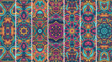 Ethnic Geometric Pattern Banner Psychedelic Print.