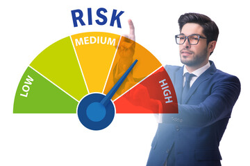 Businessman in risk metering and management concept