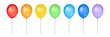 Watercolor collection of colorful party balloons of rainbow colors: red, yellow, orange, green, light blue and violet. Hand painted water color graphic drawing, cut out clipart elements for design.