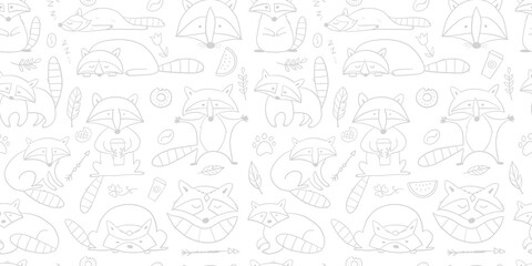 Poster - Racoons Family. Funny Characters. Seamless pattern for your design