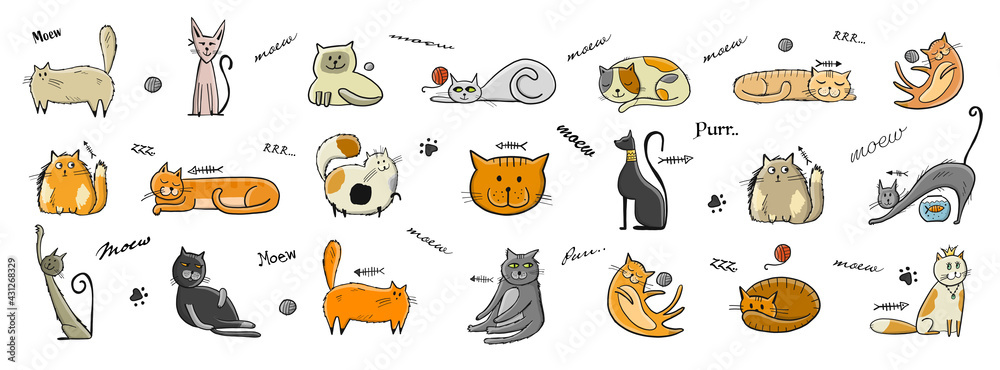 World Cats Day. Collection of cats character for your design - obrazy, fototapety, plakaty 
