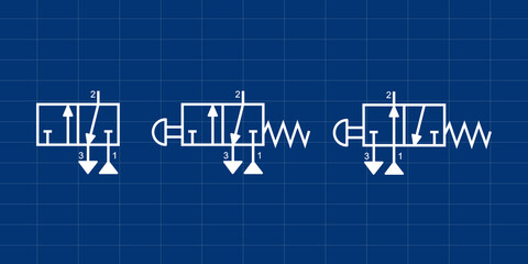 Vector illustration symbol directional pneumatic control valves 3-2 way 