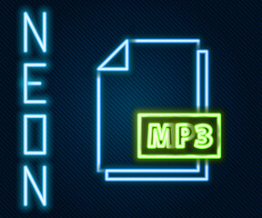 Aufkleber - Glowing neon line MP3 file document. Download mp3 button icon isolated on black background. Mp3 music format sign. MP3 file symbol. Colorful outline concept. Vector Illustration