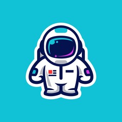 little astronaut kid cartoon mascot logo vector design, spaceman suit icon illustration with stars a
