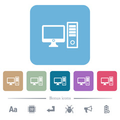 Poster - Desktop computer with monitor flat icons on color rounded square backgrounds