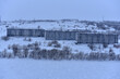 Abandoned district of Vorkuta, empty houses in winter