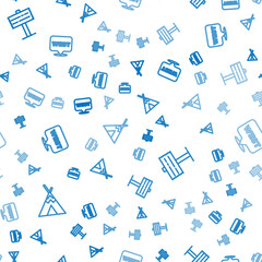 Poster - Set line Indian teepee or wigwam, Road traffic signpost and Pointer to wild west on seamless pattern. Vector