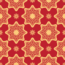 Red Christmas Seamless Pattern With Ornament. Vector