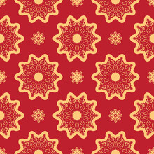 Red Christmas Seamless Pattern With Ornament. Good For Covers, Fabrics, Postcards And Printing. Vector Illustration.