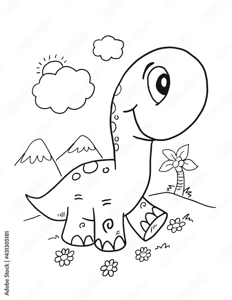 Cute dinosaur Coloring Book Page Vector Illustration Art Stock Vector ...