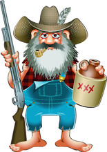 Cartoon Caricature Of Hillbilly With Shotgun
