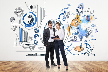 Wall Mural - office people with notebook, sketch with analytical and creative thinking