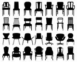 Fototapeta  - Black silhouettes of different chairs on a white background