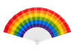 Rainbow folding hand fan isolated on white background. Clipping path.