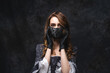 © staras - Beautiful woman in renaissance dress, face mask and gloves on abstract dark background, coronavirus, covid-19 protection concept