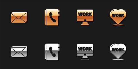 Poster - Set Envelope, Address book, Monitor with text work and Heart icon. Vector
