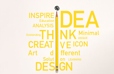Fototapete - Isolated of yellow pencil with creative and idea concept design.