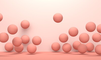 Poster - Light abstract background with flying coral spheres. 3d rendering