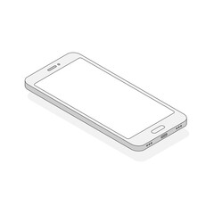 Poster - Isometric line phone with shadow. 3d mobile phone with empty screen. Digital technology outline concept. Vector isolated on white