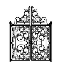 Antique Wrought Gate Passage - Closed Doors Of Mysterious Fantasy Entrance Black And White Vector Outline