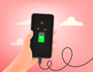 Poster - Charging modern smartphone. 3d cute style vector illustration