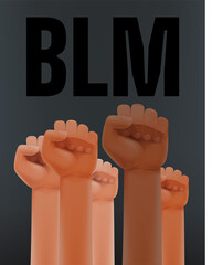 Poster - Black lives matter. Different race men fists up in the air and letters BLM