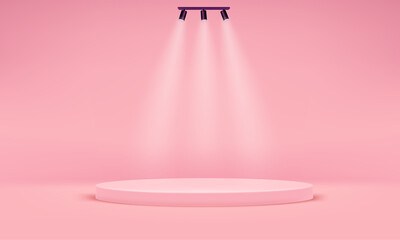 Poster - Bright pink scene with three spotlights. Banner with copy space
