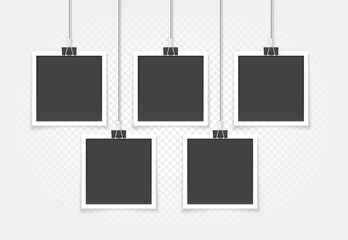 Poster - Retro photo frames hanging on a wall. Vector mockup