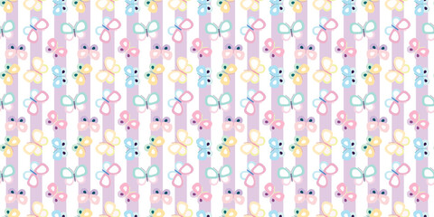 Poster - Cute cartoon butterflies seamless repeat pattern vector background