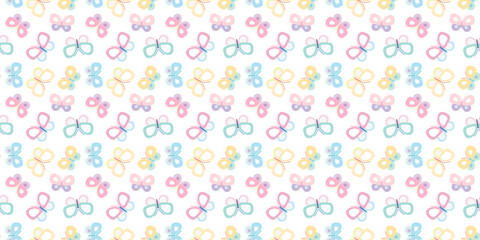 Poster - Cute cartoon butterflies seamless repeat pattern vector background