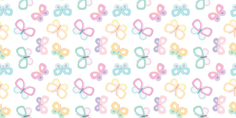 Wall Mural - Cute cartoon butterflies seamless repeat pattern vector background