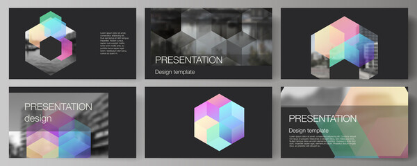 Vector layout of the presentation slides design business templates, multipurpose template with colorful hexagons, geometric shapes, tech background for presentation brochure, brochure cover, report.