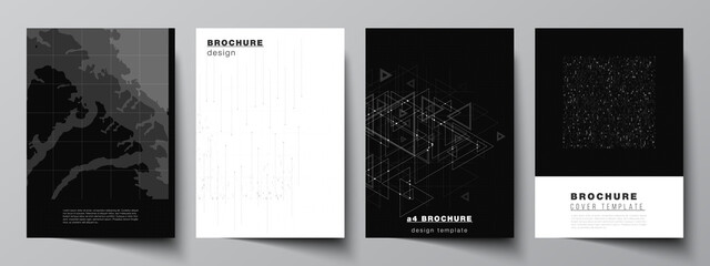 Poster - Vector layout of A4 cover mockups templates for brochure, flyer layout, booklet, cover design, book design. Abstract technology black color science background. Digital data. Minimalist high tech.