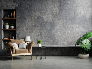 living room interior style loft on empty concrete wall background.