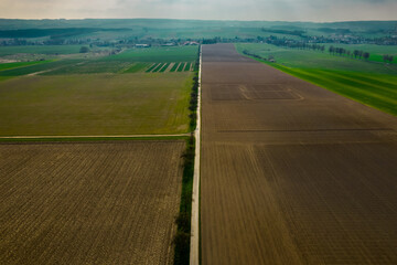 straight road between fields in early spring 