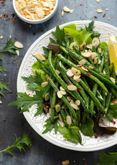 Wall Mural - Grilled French beans salad with almond flakes,Vegan vegetarian protein dish