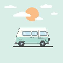  Retro Minibus. A Car. Flat Design Vector Illustration